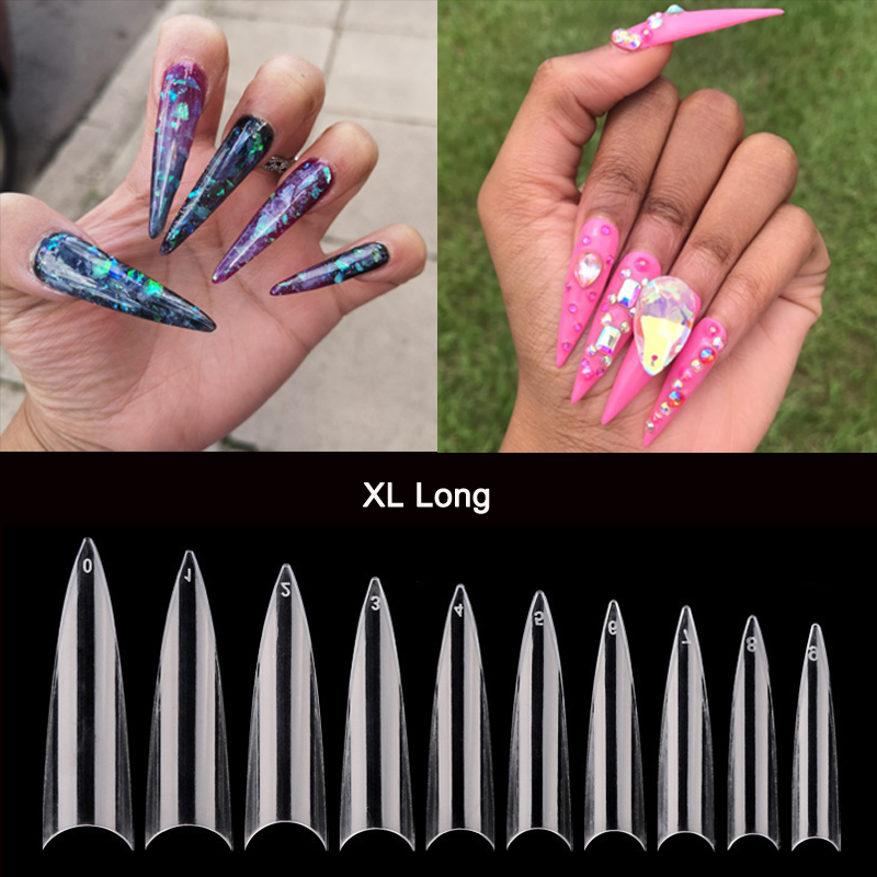 Nail Art Xl - Uñas postizas profesionales XL, Stiletto largo,