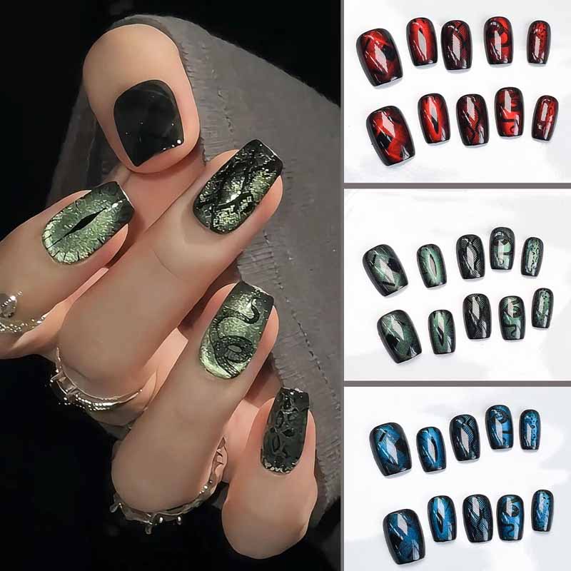 Nail Art Emerald Blue - 10 Uds estilo oscuro viento fresco