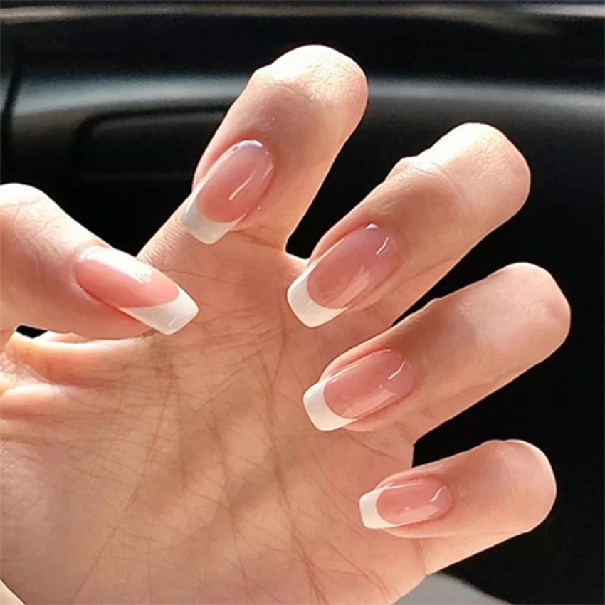 Nail Art French - 24 unids/set de uñas cortas minimalistas