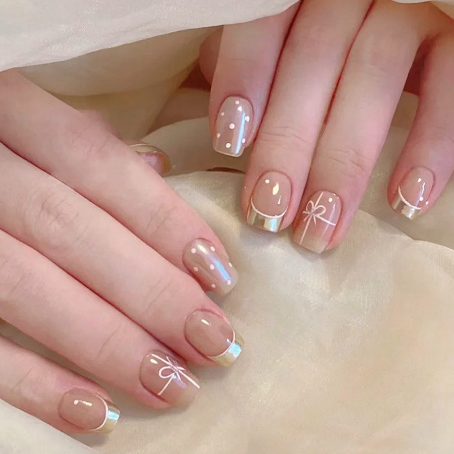 Nail Art French - Uñas postizas cortas cuadradas para mujeres