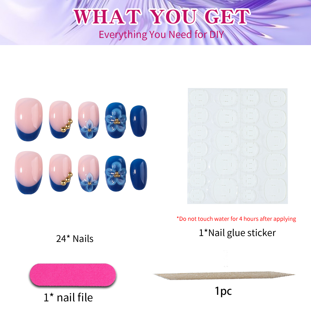 24 Uñas Postizas Cortas Ovalad - Nail Art French reseña y precio